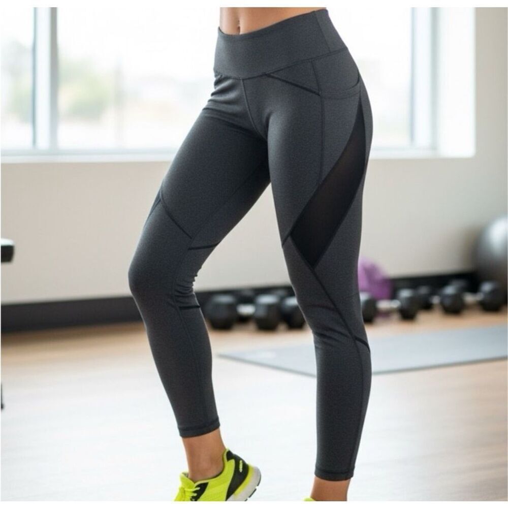 MPG X Betabrand gray mesh performance L workout leggings